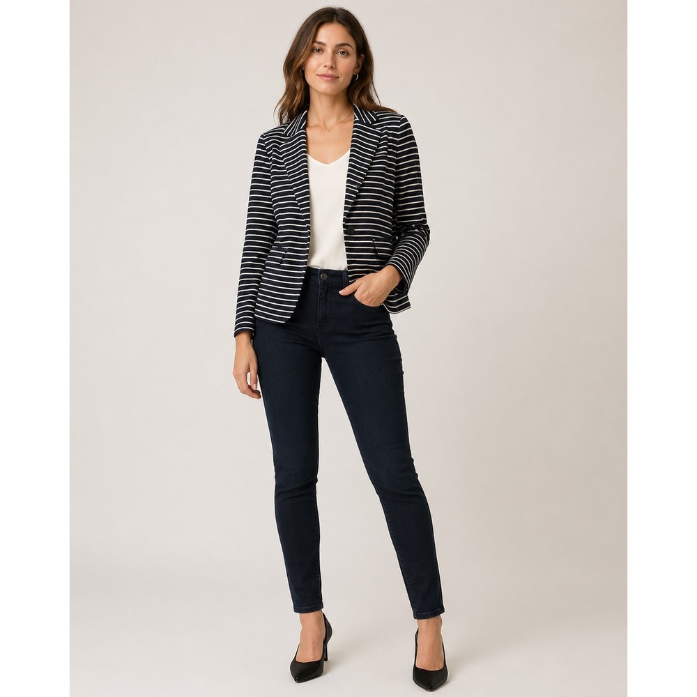 Soft Joie Blazer Womens Small‎ Black Cream Stripe Cotton Pockets Unstructured